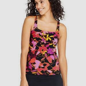 Lands End Women's Mastectomy Vibrant  Floral Square Neck Tankini Swimsuit Top 10